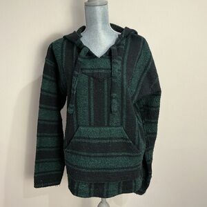 Earthbound unisex Mexican Baja Striped Green and Black Hoodie, size  Large (42)